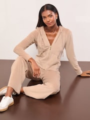 Lipsy Brown Embroidered Velour Zip Through Hoodie - Image 1 of 5