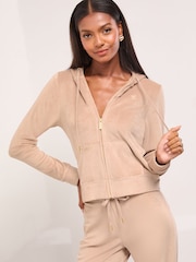 Lipsy Brown Embroidered Velour Zip Through Hoodie - Image 2 of 5