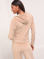 Lipsy Brown Embroidered Velour Zip Through Hoodie - Image 3 of 5