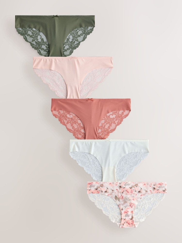 Sage Green Brazilian No VPL Lace Back Briefs 5 Pack - Image 1 of 8