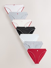 Red/Black High Leg Cotton Rich Knickers 7 Pack - Image 1 of 10