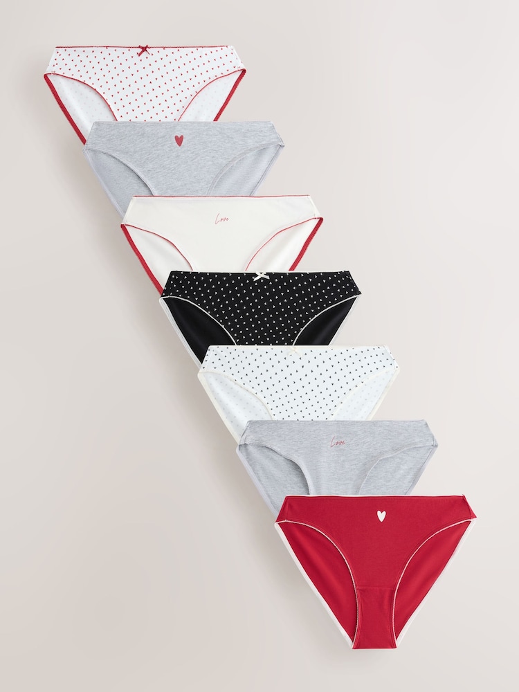 Red/Black High Leg Cotton Rich Knickers 7 Pack - Image 1 of 10