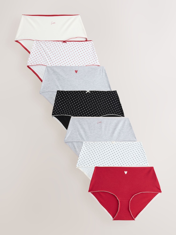 Red/Black Midi Cotton Rich Knickers 7 Pack - Image 1 of 10 Red/Black Midi Cotton Rich Knickers 7 Pack - Image 1 of 10