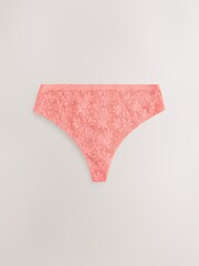 Black/Cream/Coral Pink Thong Stoma All Over Lace No VPL Knickers 3 Pack - Image 3 of 5