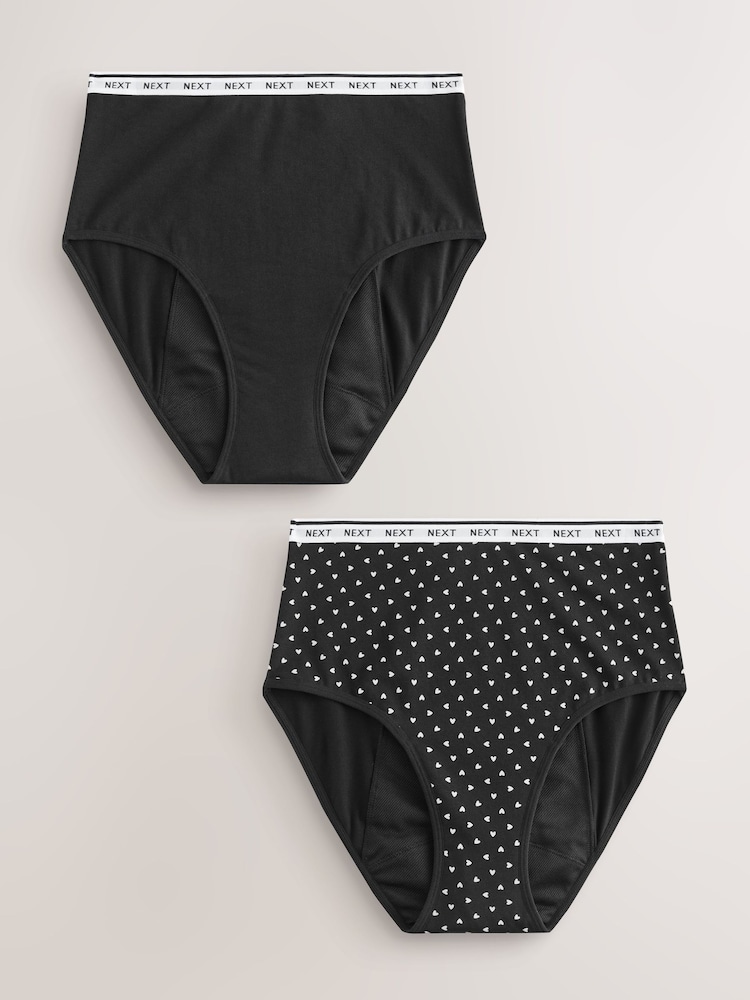 Black/Red Heart Full Brief Heavy Flow Period Knickers 2 Pack - Image 1 of 5