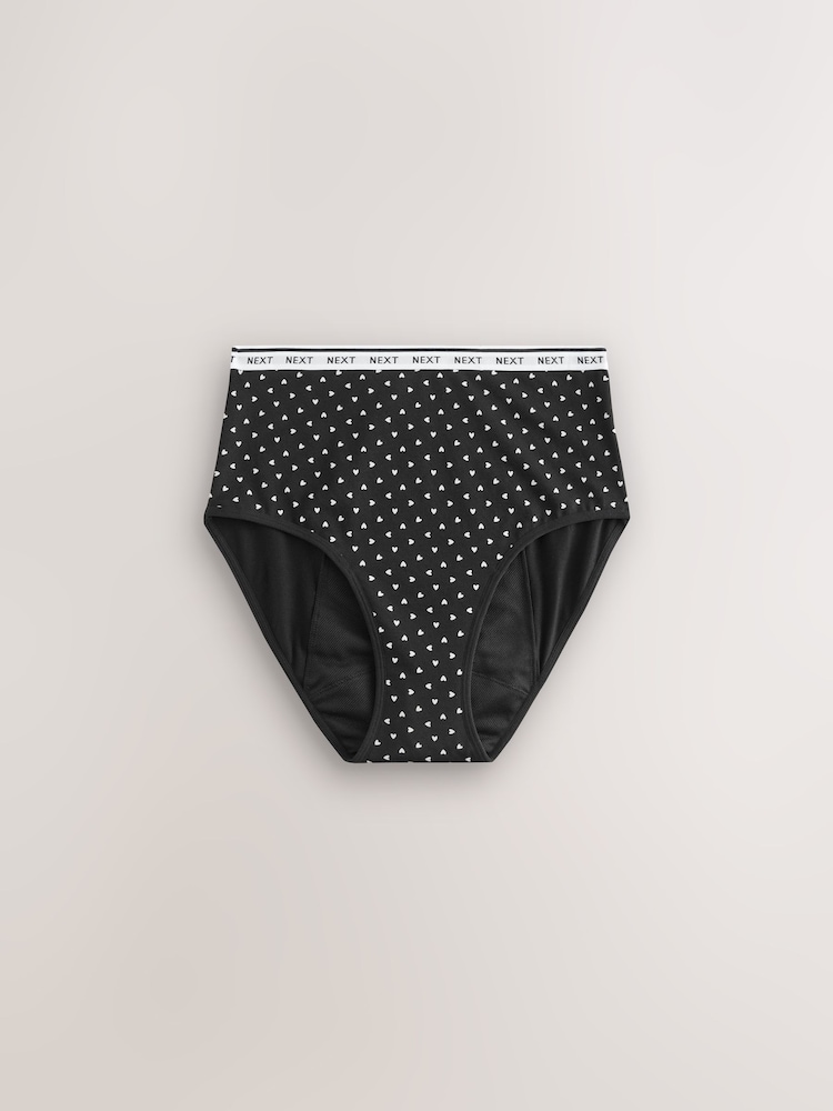 Black/Red Heart Full Brief Heavy Flow Period Knickers 2 Pack - Image 2 of 5