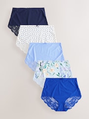 Blue Floral Full Brief Lace Back No VPL Invisible Knickers 5 Pack - Image 1 of 11
