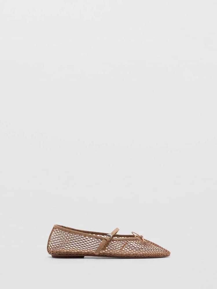 Mango Nude Mesh Ballerina Pumps - Image 1 of 3 Mango Nude Mesh Ballerina Pumps - Image 1 of 3