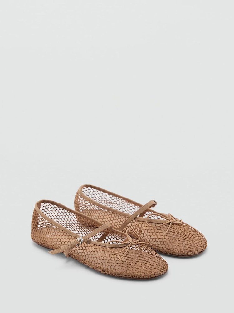 Mango Nude Mesh Ballerina Pumps - Image 2 of 3 Mango Nude Mesh Ballerina Pumps - Image 2 of 3