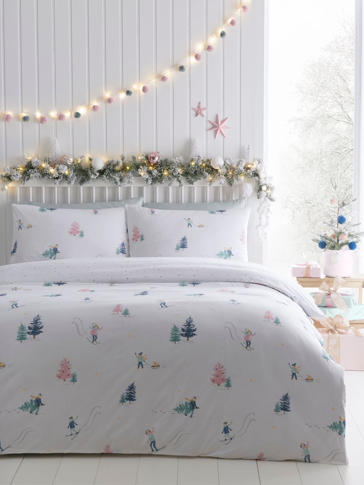 Fusion Multi Frosty Skier Easycare Christmas Duvet Cover Set - Image 1 of 4 Fusion Multi Frosty Skier Easycare Christmas Duvet Cover Set - Image 1 of 4