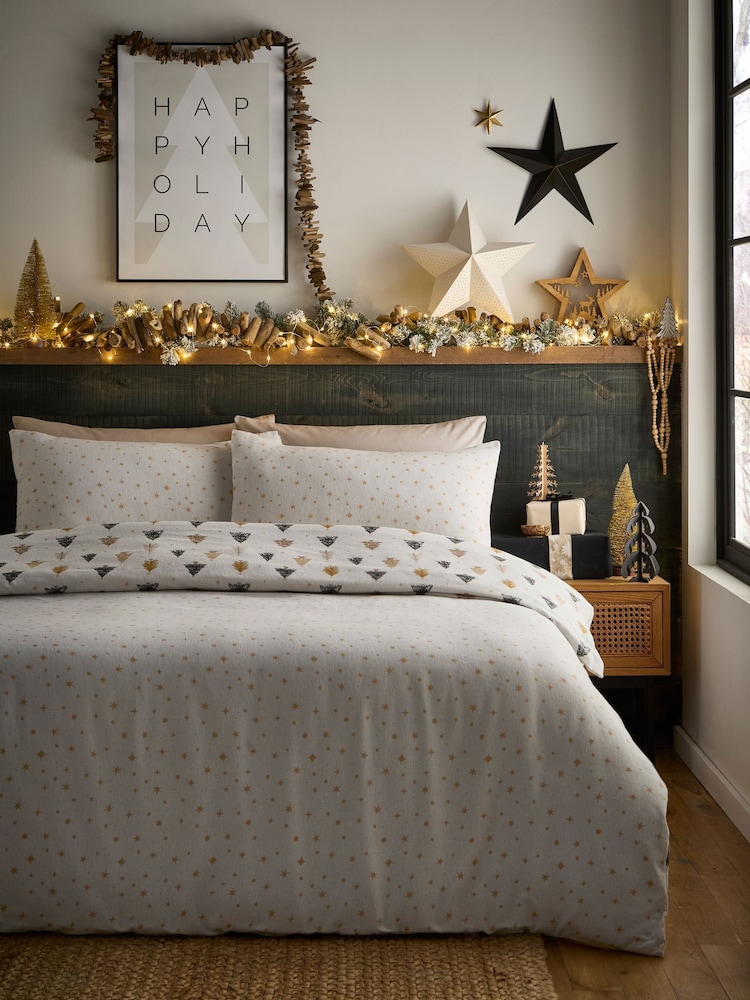 Fusion Monochrome Festive Trees 100% Brushed Cotton Duvet Cover Set - Image 4 of 4 Fusion Monochrome Festive Trees 100% Brushed Cotton Duvet Cover Set - Image 4 of 4