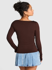 Victoria's Secret PINK Ganache Brown Ruched Long Sleeve Stretch T-Shirt - Image 2 of 2