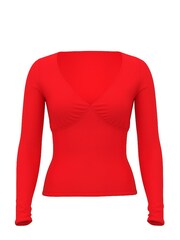 Victoria's Secret PINK Bright Vermillion Red Ruched Long Sleeve Stretch T-Shirt - Image 3 of 3