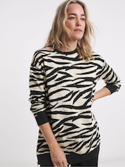 JD Williams Animal Print Side Zip Longline Sweatshirt - Image 1 of 4
