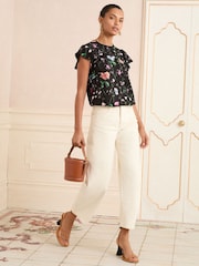 Love & Roses Black Floral Printed Short Sleeve Shell Top - Image 3 of 4