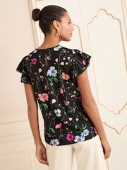 Love & Roses Black Floral Printed Short Sleeve Shell Top - Image 4 of 4