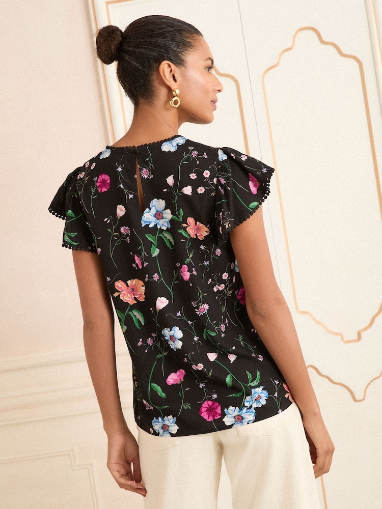 Love & Roses Black Floral Printed Short Sleeve Shell Top - Image 4 of 4