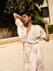 Simply Be Printed 100% Linen V-Neck Midi Dress - Imagen 4 de 6