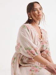 Simply Be Printed 100% Linen V-Neck Midi Dress - Imagen 5 de 6