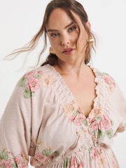 Simply Be Printed 100% Linen V-Neck Midi Dress - Imagen 6 de 6