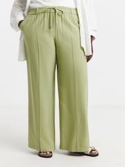 Simply Be Green Wide Fit Tie Waist Twill Leg Trousers - Image 4 of 5