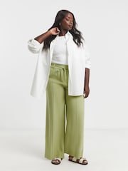 Simply Be Green Wide Fit Tie Waist Twill Leg Trousers - Image 5 of 5
