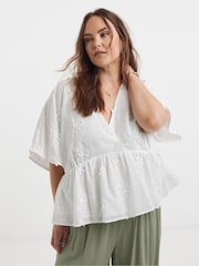 Simply Be White Appliqué Floral Print Smock Blouse - Image 1 of 4