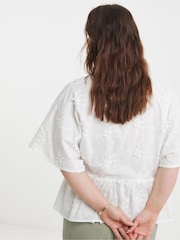 Simply Be White Appliqué Floral Print Smock Blouse - Image 2 of 4
