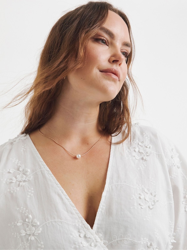Simply Be White Appliqué Floral Print Smock Blouse - Image 4 of 4