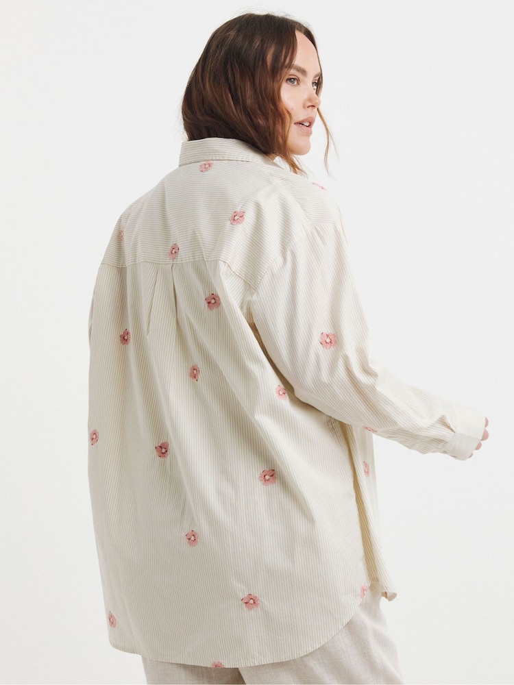 Simply Be Cream Embroidered Stripe Shirt - Image 2 of 4