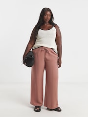 Simply Be Terracotta Wide Fit Tie Waist Twill Leg Trousers - Image 1 of 5