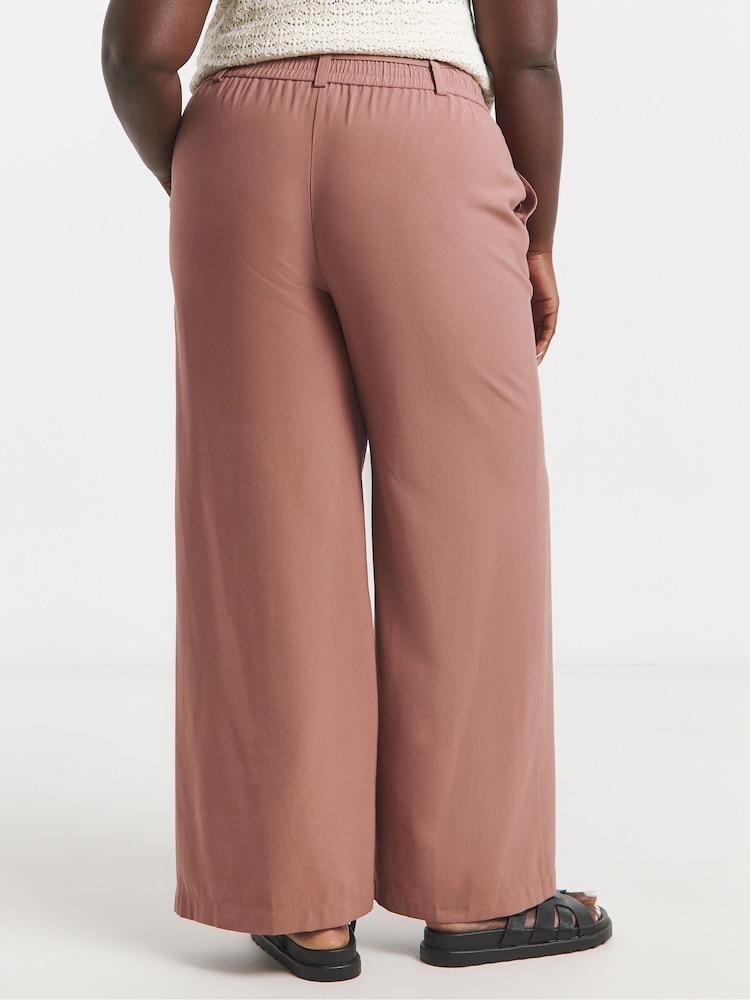 Simply Be Terracotta Wide Fit Tie Waist Twill Leg Trousers - Image 2 of 5