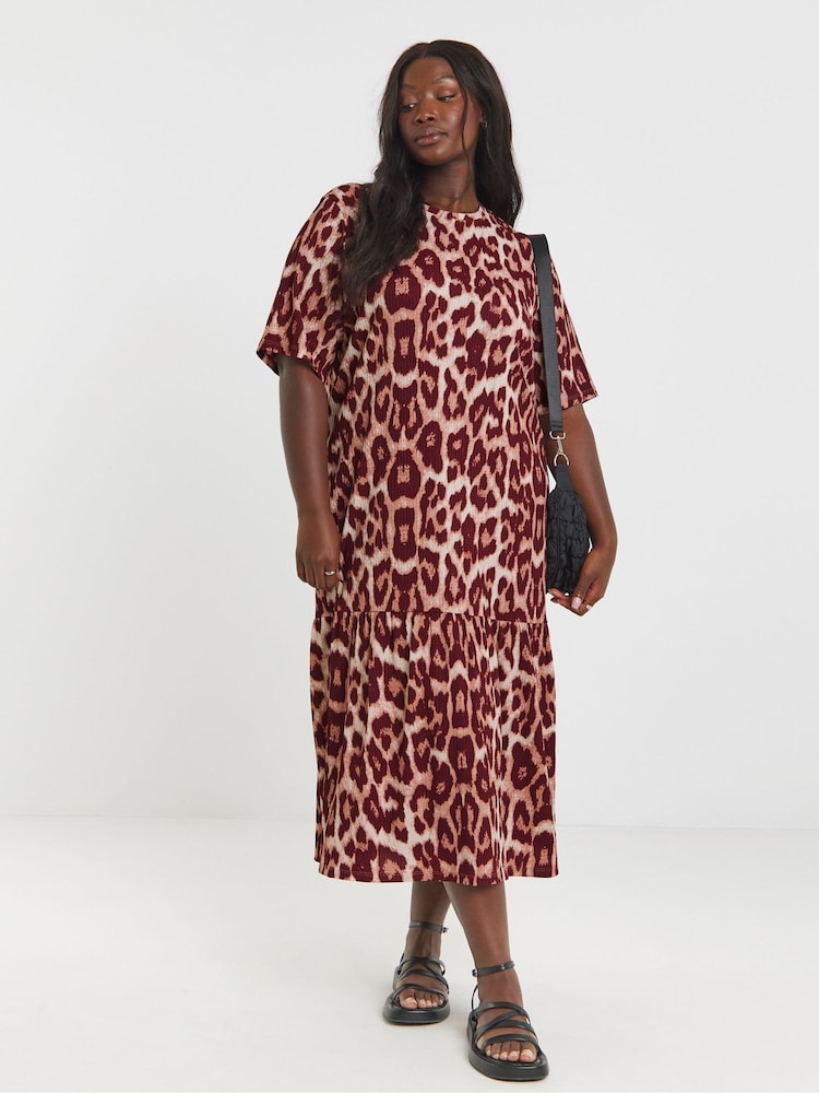 Simply Be Animal Textured Jersey Drop Waist Dress - Image 1 of 4