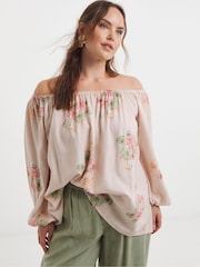 Simply Be Pink Cutwork Linen Bardot Top - Image 1 of 4