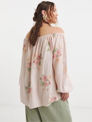 Simply Be Pink Cutwork Linen Bardot Top - Image 2 of 4