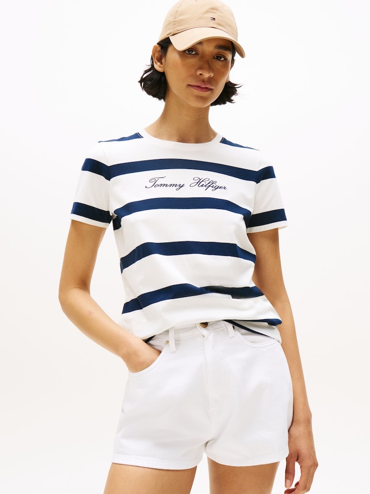 Tommy Hilfiger White Logo Embroidery Crew Neck T-Shirt - Image 1 of 5