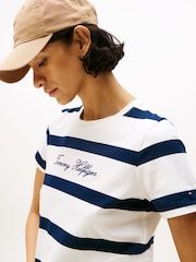 Tommy Hilfiger White Logo Embroidery Crew Neck T-Shirt - Image 4 of 5