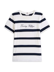 Tommy Hilfiger White Logo Embroidery Crew Neck T-Shirt - Image 5 of 5
