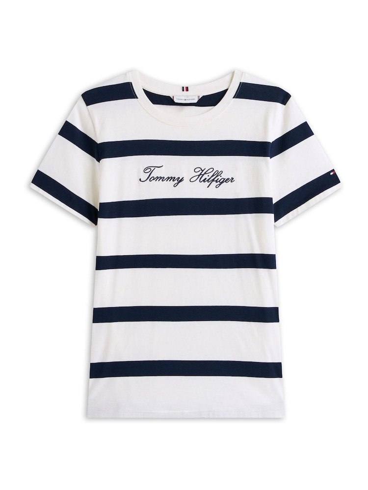 Tommy Hilfiger White Logo Embroidery Crew Neck T-Shirt - Image 5 of 5