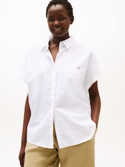 Tommy Hilfiger White Relaxed Fit 100% Cotton Curve Short Sleeve Poplin Shirt - Image 1 of 4