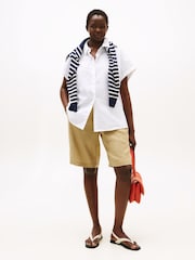 Tommy Hilfiger White Relaxed Fit 100% Cotton Curve Short Sleeve Poplin Shirt - Image 3 of 4