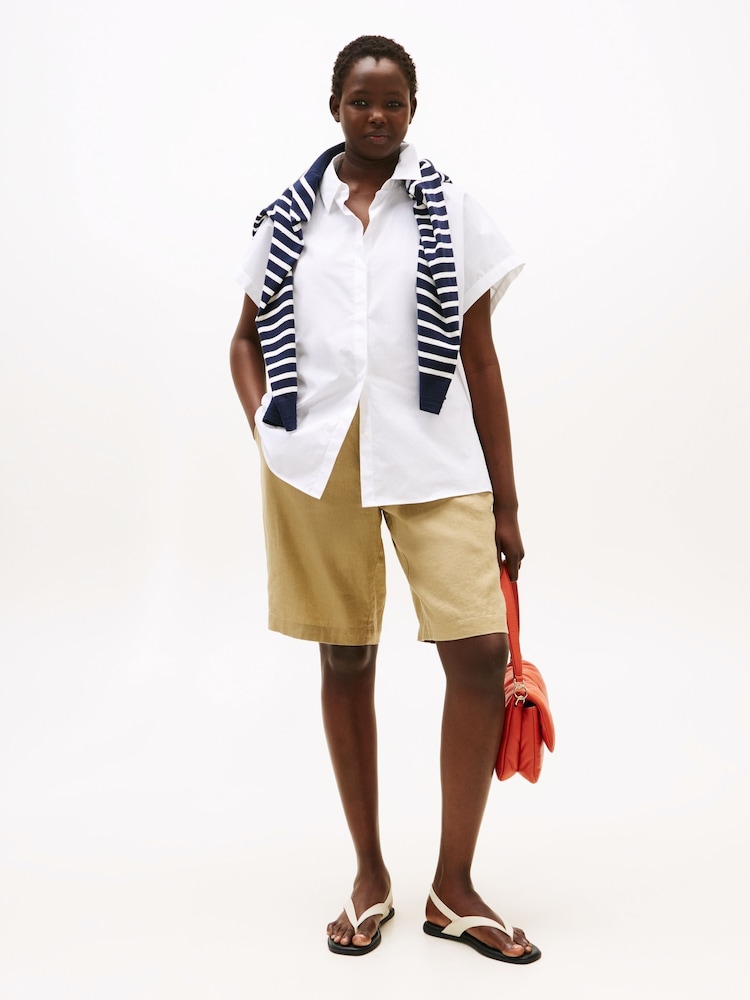 Tommy Hilfiger White Relaxed Fit 100% Cotton Curve Short Sleeve Poplin Shirt - Image 3 of 4