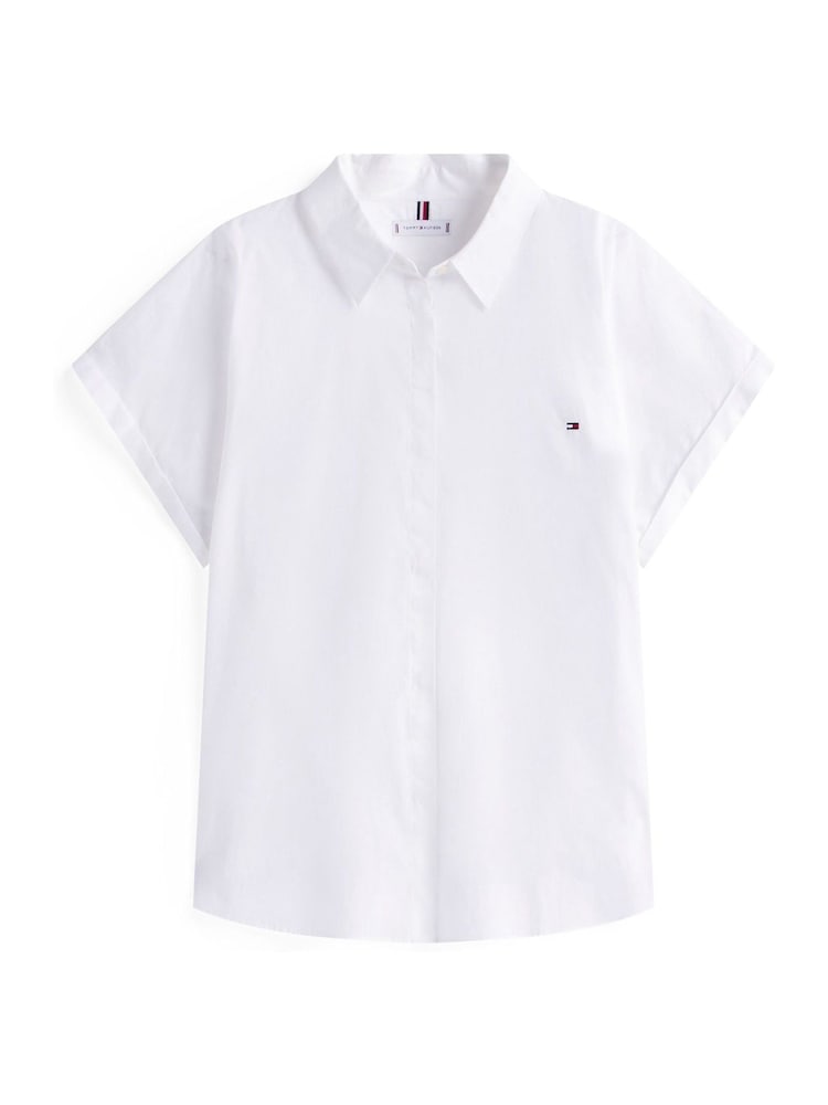 Tommy Hilfiger White Relaxed Fit 100% Cotton Curve Short Sleeve Poplin Shirt - Image 4 of 4