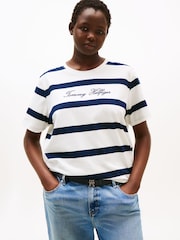 Tommy Hilfiger White Curve Logo Embroidery Crew Neck T-Shirt - Image 1 of 5
