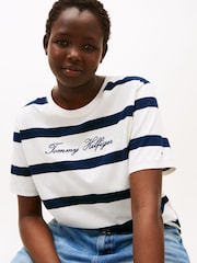 Tommy Hilfiger White Curve Logo Embroidery Crew Neck T-Shirt - Image 4 of 5