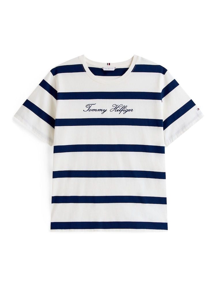 Tommy Hilfiger White Curve Logo Embroidery Crew Neck T-Shirt - Image 5 of 5