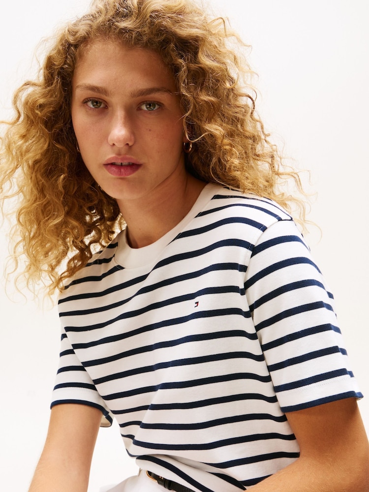 Tommy Hilfiger White Crew Neck Relaxed T-Shirt - Image 4 of 5