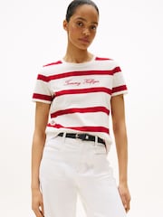 Tommy Hilfiger Red Cap Sleeve Slim Crew Neck T-Shirt - Image 1 of 5