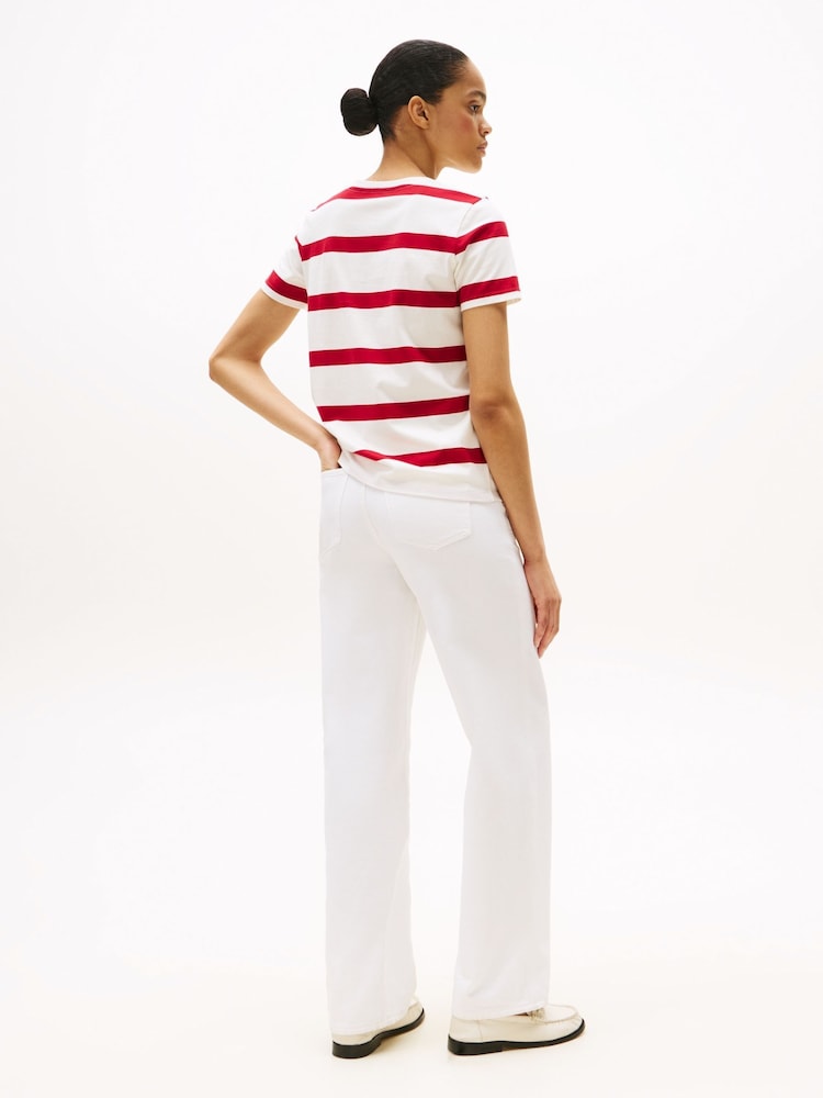 Tommy Hilfiger Red Cap Sleeve Slim Crew Neck T-Shirt - Image 2 of 5
