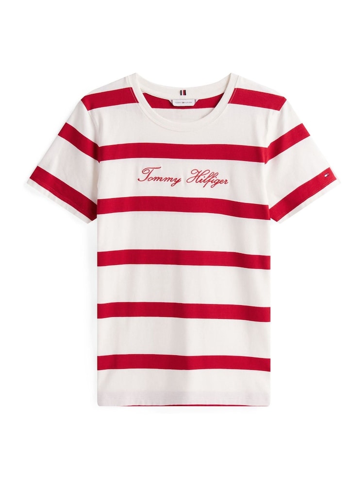 Tommy Hilfiger Red Cap Sleeve Slim Crew Neck T-Shirt - Image 5 of 5